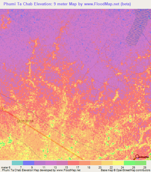 Phumi Ta Chab,Cambodia Elevation Map