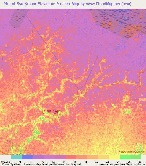 Phumi Sya Kraom,Cambodia Elevation Map