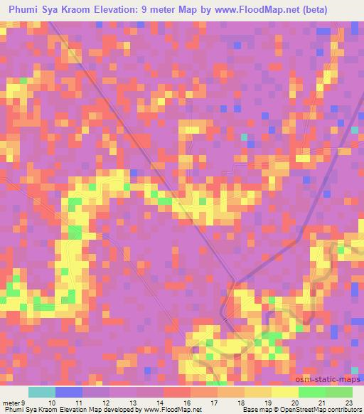 Phumi Sya Kraom,Cambodia Elevation Map