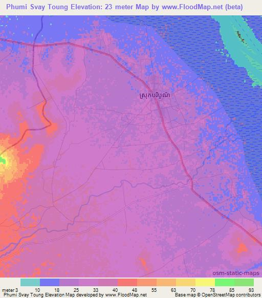 Phumi Svay Toung,Cambodia Elevation Map