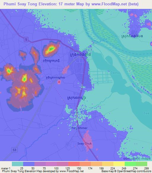 Phumi Svay Tong,Cambodia Elevation Map