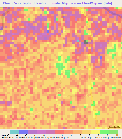 Phumi Svay Taphlo,Cambodia Elevation Map