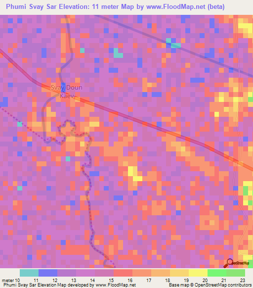 Phumi Svay Sar,Cambodia Elevation Map