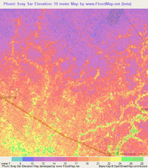 Phumi Svay Sar,Cambodia Elevation Map