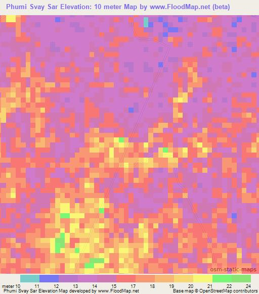 Phumi Svay Sar,Cambodia Elevation Map