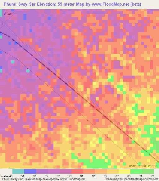 Phumi Svay Sar,Cambodia Elevation Map