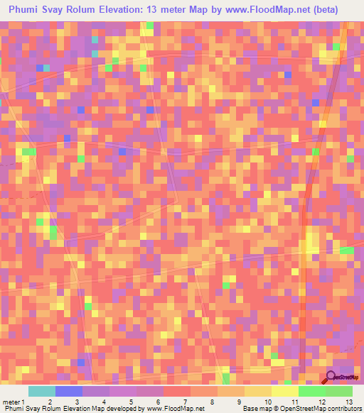 Phumi Svay Rolum,Cambodia Elevation Map