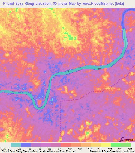 Phumi Svay Rieng,Cambodia Elevation Map