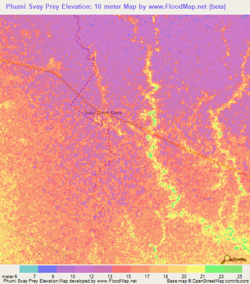 Phumi Svay Prey,Cambodia Elevation Map