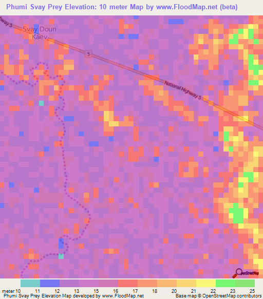 Phumi Svay Prey,Cambodia Elevation Map