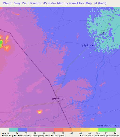 Phumi Svay Pis,Cambodia Elevation Map