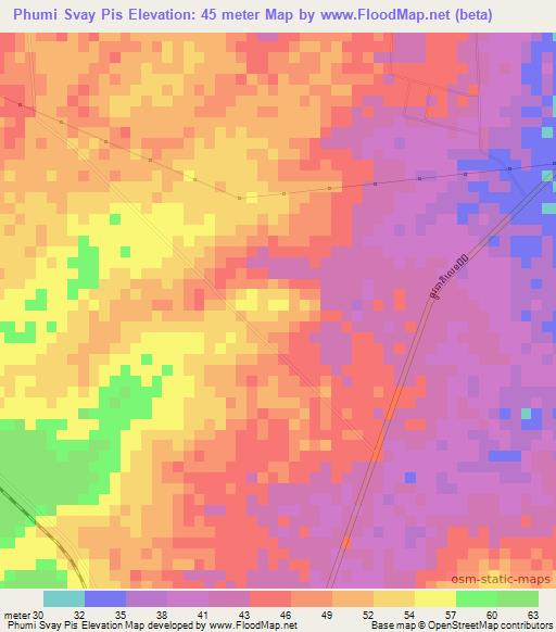 Phumi Svay Pis,Cambodia Elevation Map
