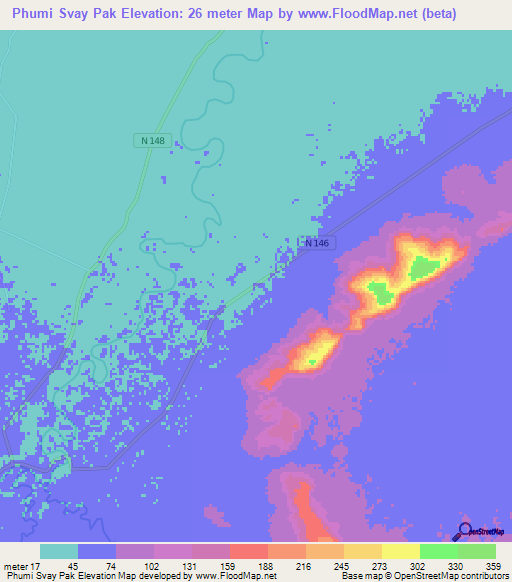 Phumi Svay Pak,Cambodia Elevation Map