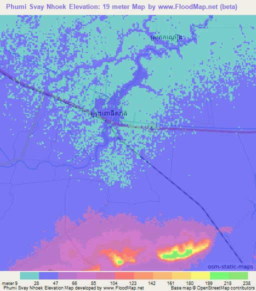Phumi Svay Nhoek,Cambodia Elevation Map