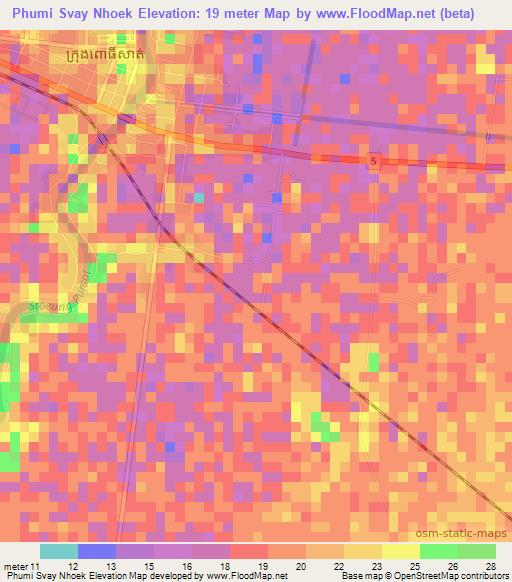Phumi Svay Nhoek,Cambodia Elevation Map