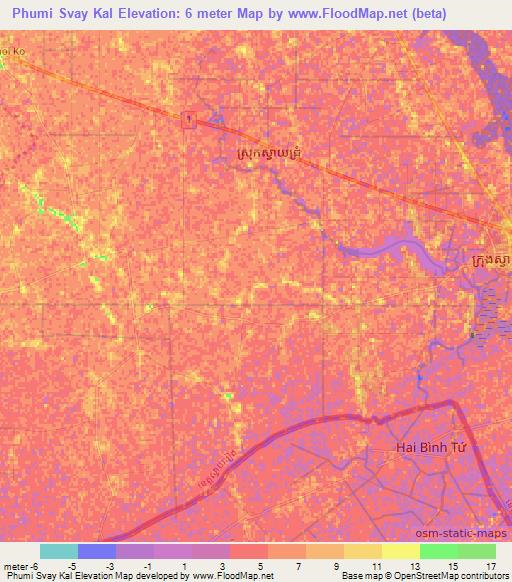 Phumi Svay Kal,Cambodia Elevation Map