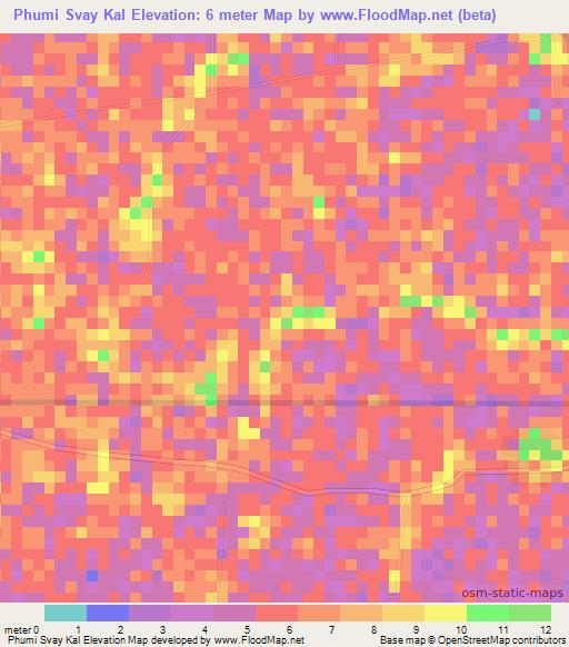 Phumi Svay Kal,Cambodia Elevation Map