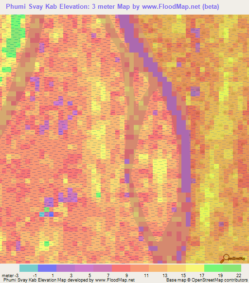 Phumi Svay Kab,Cambodia Elevation Map