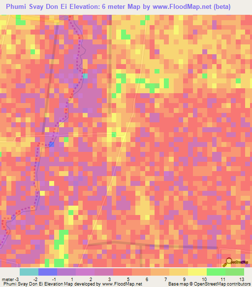 Phumi Svay Don Ei,Cambodia Elevation Map
