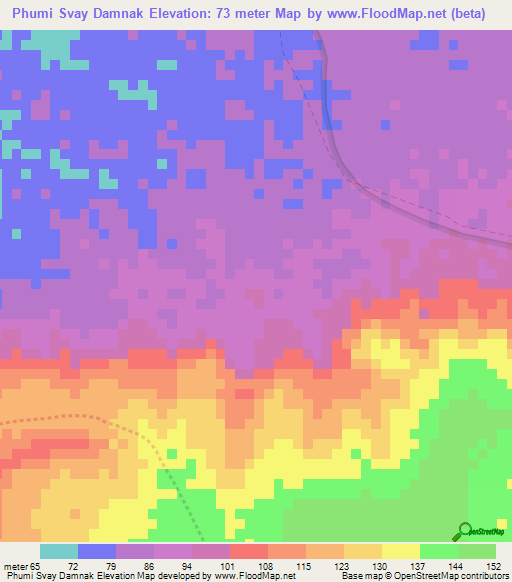 Phumi Svay Damnak,Cambodia Elevation Map