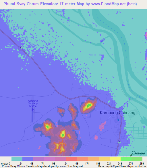 Phumi Svay Chrum,Cambodia Elevation Map