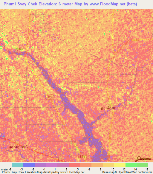 Phumi Svay Chek,Cambodia Elevation Map
