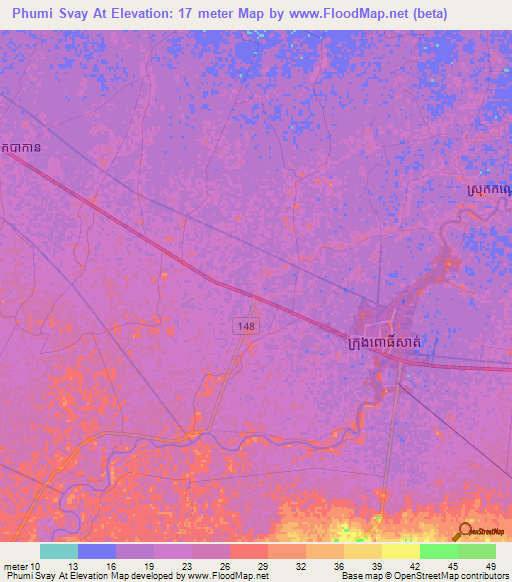Phumi Svay At,Cambodia Elevation Map