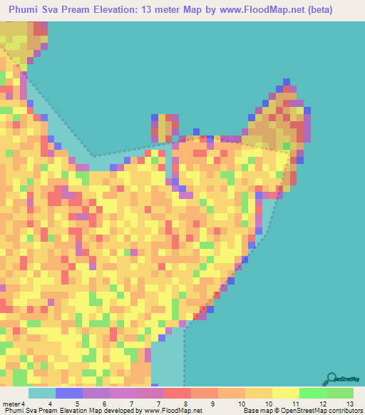 Phumi Sva Pream,Cambodia Elevation Map