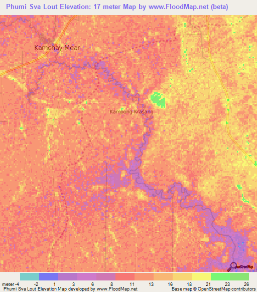 Phumi Sva Lout,Cambodia Elevation Map