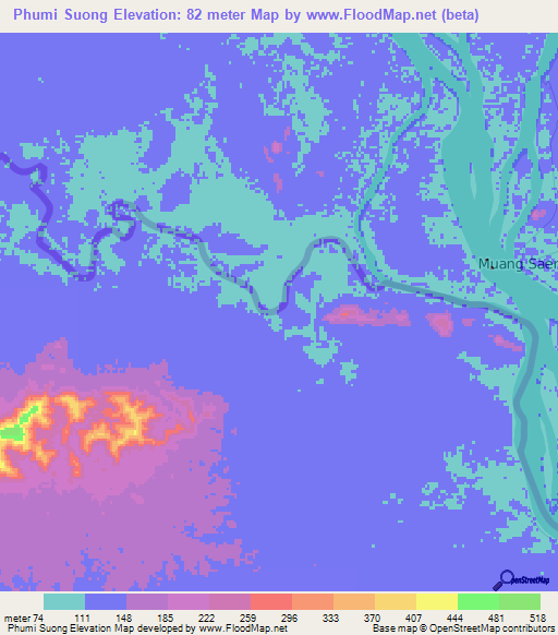 Phumi Suong,Cambodia Elevation Map