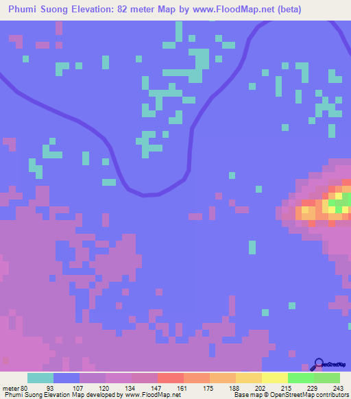 Phumi Suong,Cambodia Elevation Map