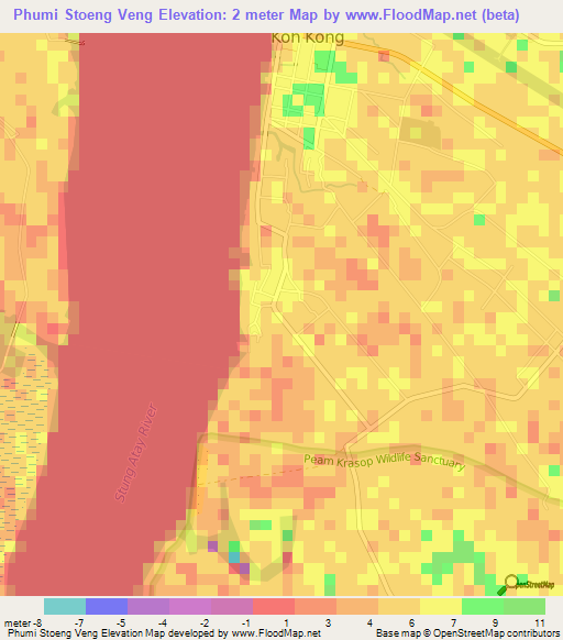 Phumi Stoeng Veng,Cambodia Elevation Map