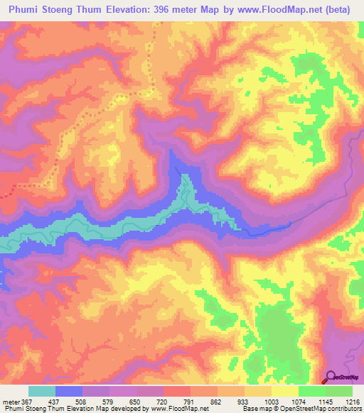 Phumi Stoeng Thum,Cambodia Elevation Map