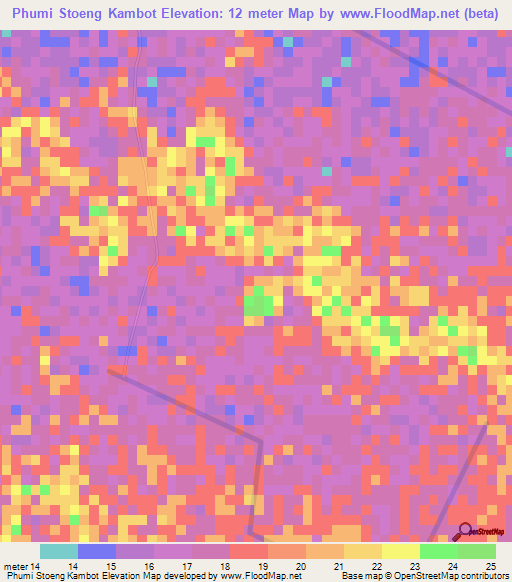 Phumi Stoeng Kambot,Cambodia Elevation Map