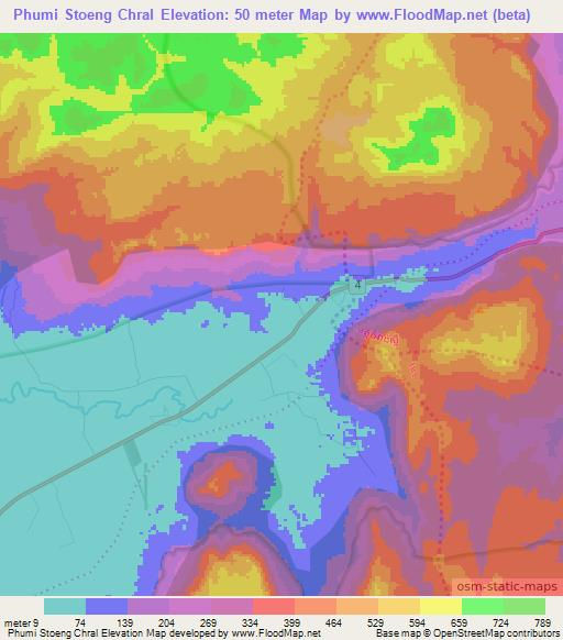 Phumi Stoeng Chral,Cambodia Elevation Map