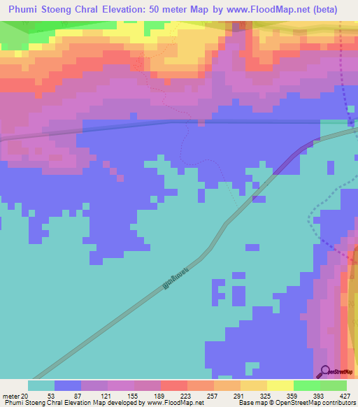Phumi Stoeng Chral,Cambodia Elevation Map