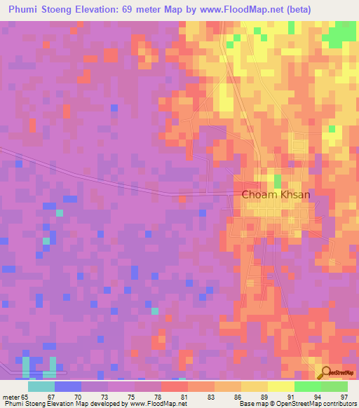 Phumi Stoeng,Cambodia Elevation Map