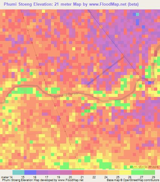 Phumi Stoeng,Cambodia Elevation Map
