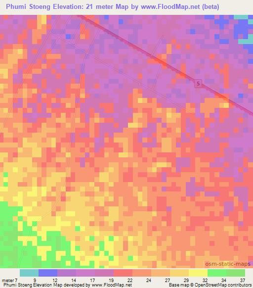 Phumi Stoeng,Cambodia Elevation Map