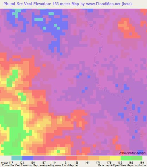 Phumi Sre Veal,Cambodia Elevation Map