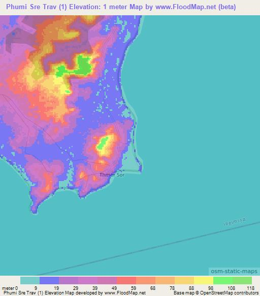 Phumi Sre Trav (1),Cambodia Elevation Map