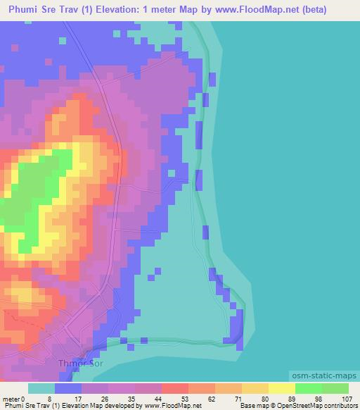 Phumi Sre Trav (1),Cambodia Elevation Map