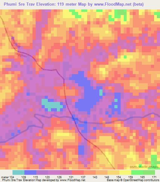 Phumi Sre Trav,Cambodia Elevation Map