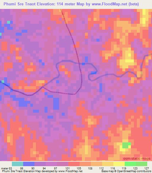 Phumi Sre Tnaot,Cambodia Elevation Map