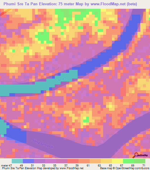 Phumi Sre Ta Pan,Cambodia Elevation Map