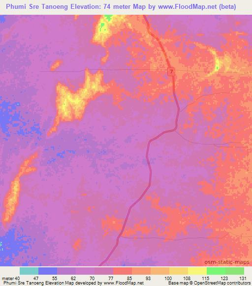Phumi Sre Tanoeng,Cambodia Elevation Map