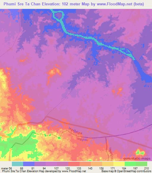 Phumi Sre Ta Chan,Cambodia Elevation Map