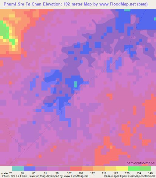 Phumi Sre Ta Chan,Cambodia Elevation Map