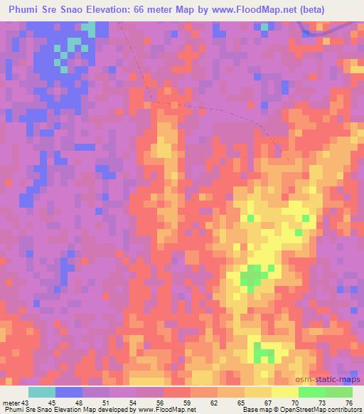 Phumi Sre Snao,Cambodia Elevation Map