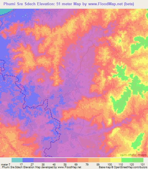 Phumi Sre Sdech,Cambodia Elevation Map